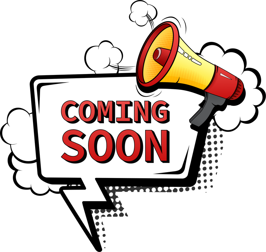Coming soon megaphone on white background for flyer design. Vector illustration in pop style